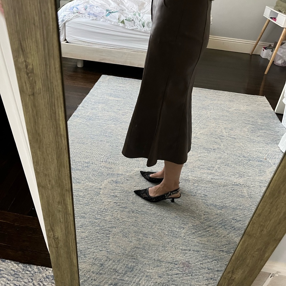 Chocolate Brown faux Leather Midi Skirt with trumpet fit